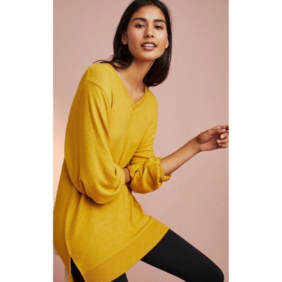 Anthropologie Sweaters - Anthropologie Yellow Mustard V Neck Sweater Tunic